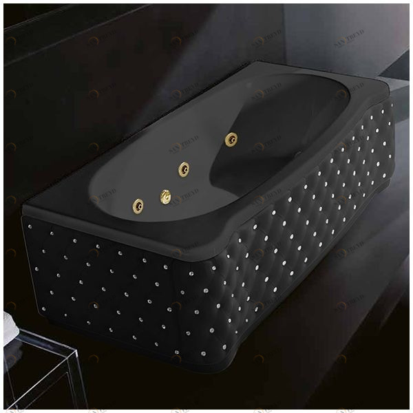 Ванна Gruppo treesse New Classic Young STX-V674B-DX-KCS-CZ чёрная с золотой фурнитурой гидромассажем и дезинфекцией прямоугольная правая чёрная кожа кристаллы сваровски STXV674BDXKCSCZ