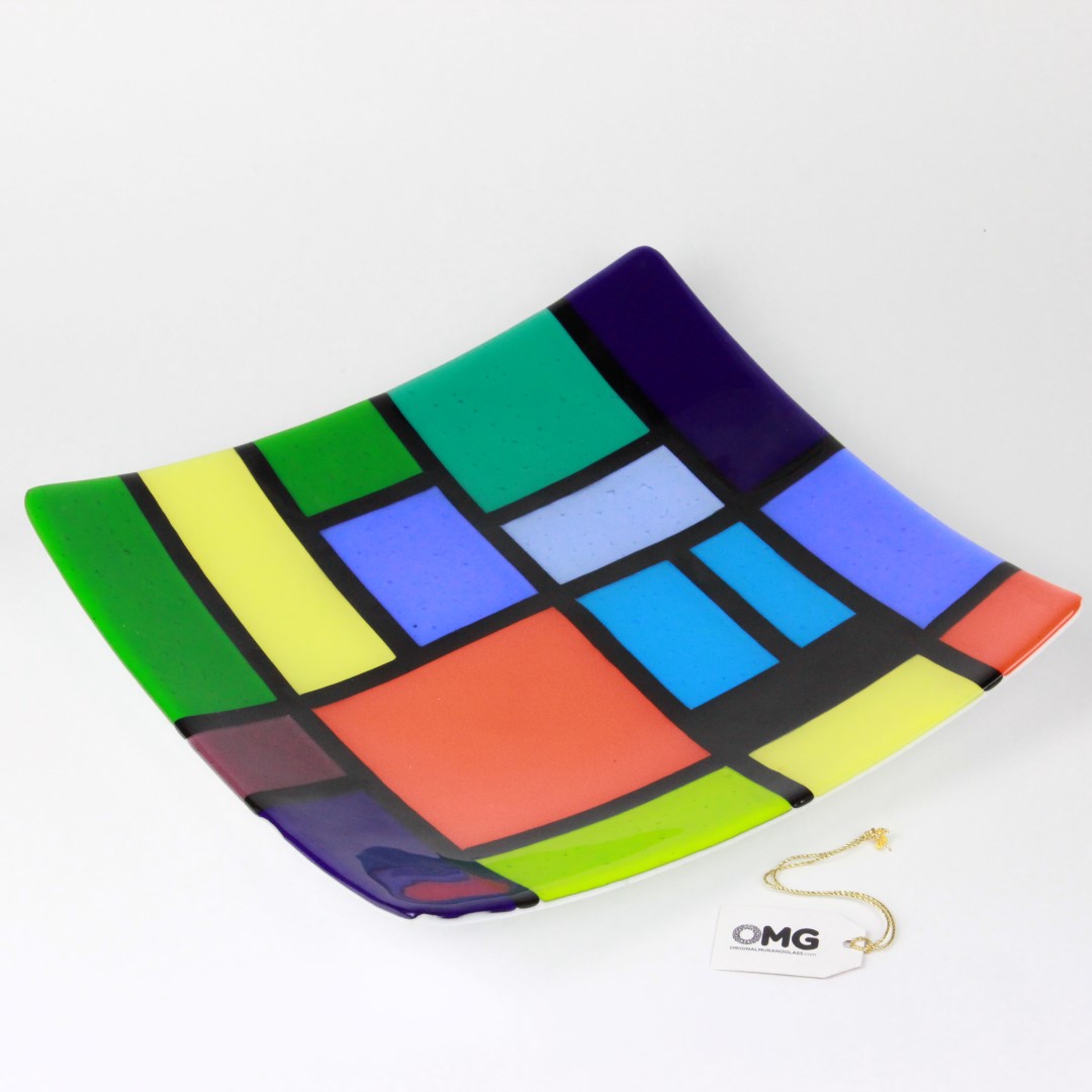 1629 ORIGINALMURANOGLASS Квадратное блюдце Мондриан - Карнавал - муранское стекло 15 см  - Вид №1