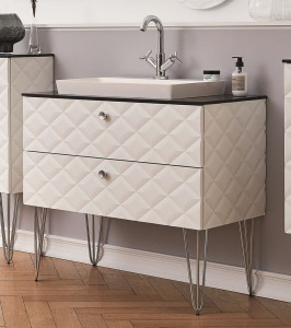 DIA339001(897/897) Puris Diamond Line, тумба с черной столеш. 900 мм + рак. мин. литье 600 мм, цвет белый диамант