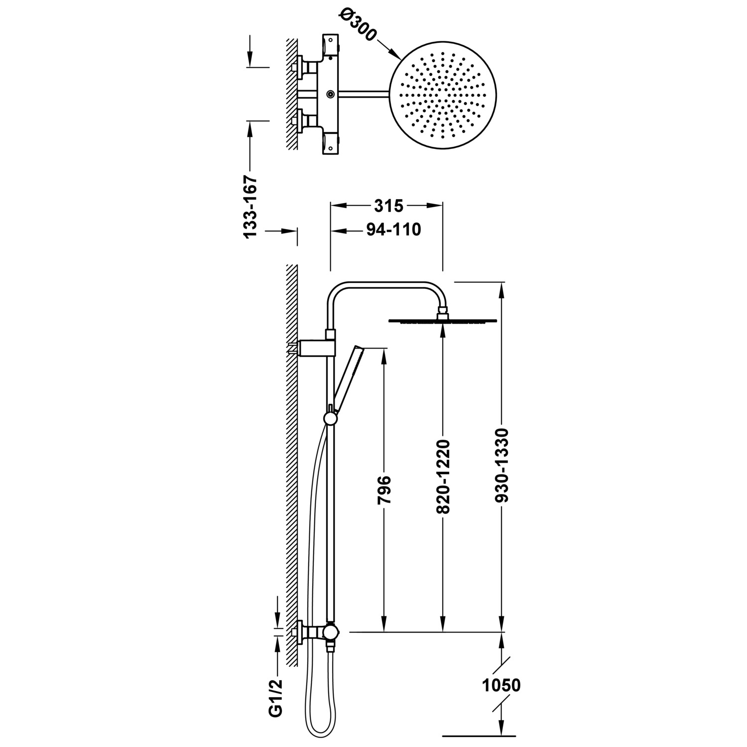 НАСТЕННЫЙ 2-полосный настенный термостатический смеситель для душа-19039302 TRES Thermostatic - Вид №1