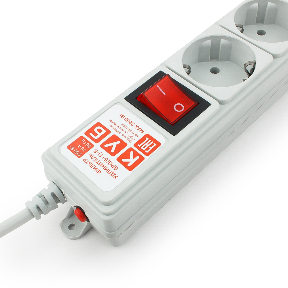SPG(5+1)-B-6 Surge protector power cube 1.9 m 6 outlets (gray) 10a / 2.2kw Электрическая мануфактура Santreyd  - Вид №1