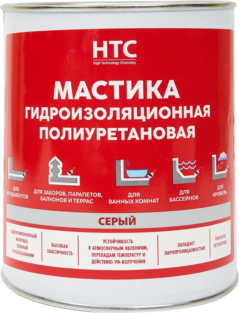 84783420 Мастика гидроизоляционная полиуретановая HTC 1 кг цвет серый STLM-0055072