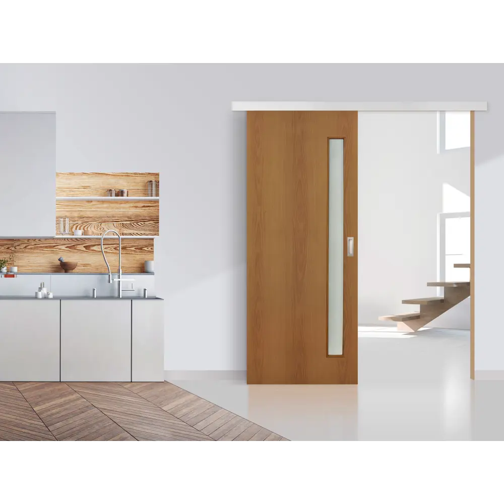 Комплект двери со стеклом 80x200 см финиш бумага цвет орех с добором 200 мм ПРИНЦИП STLM-2158629 - Вид №1