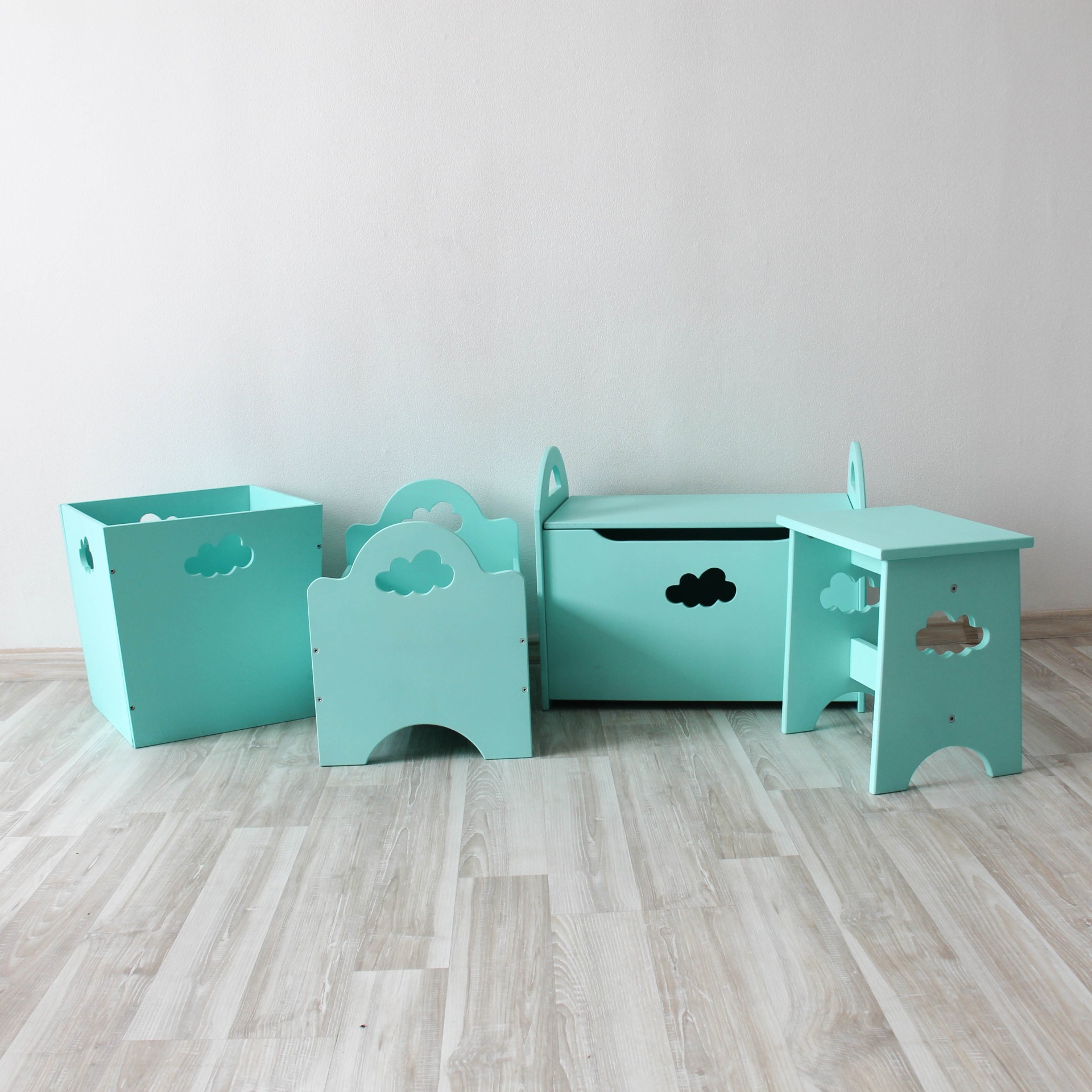 Деревянный ящик для игрушек бирюзовый с облачком VAMVIGVAM  282054 Голубой Santreyd  - Вид №4