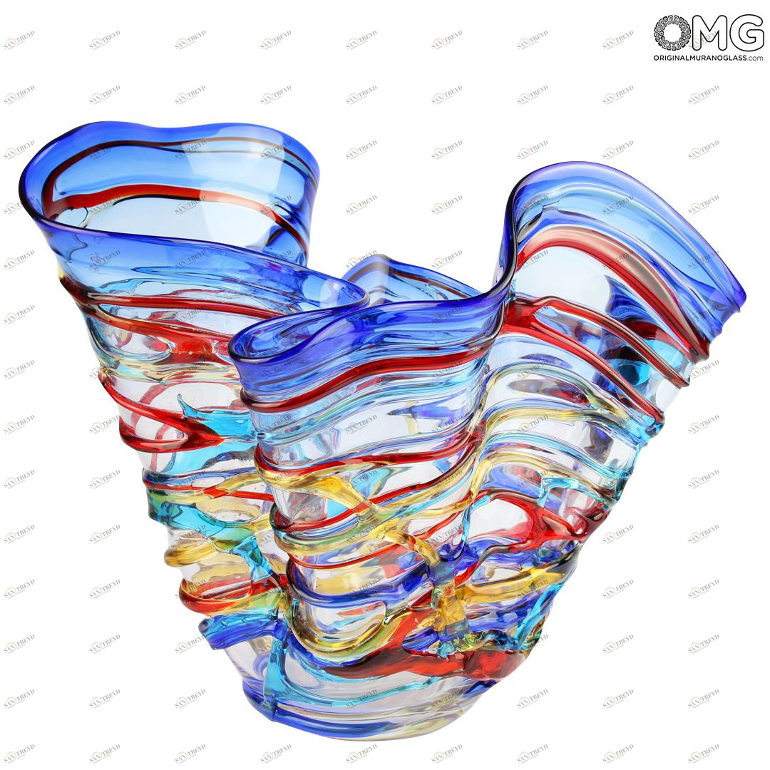 3138 ORIGINALMURANOGLASS Чаша Арлекино- голубая- Original Murano Glass OMG 30 см 