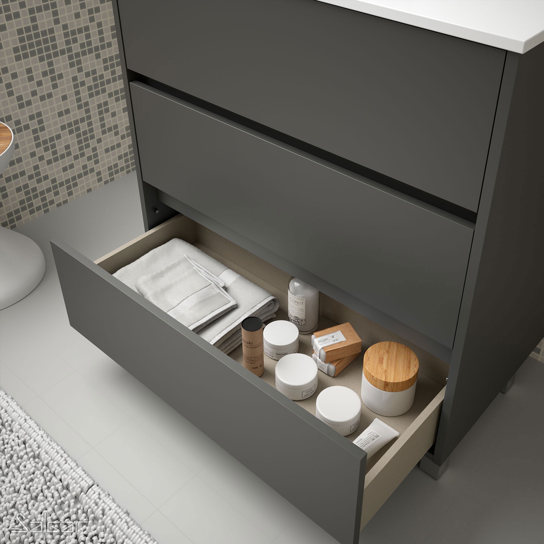 85144 SALGAR Мебель для умывальника ARENYS 1000 MATT GREY + Раковина Мэтт Грей - Вид №1