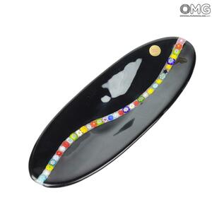 552 ORIGINALMURANOGLASS Овальное блюдце Муррина - nero - муранское стекло OMG 28 см