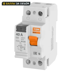 УЗО TDM Electric ВД-63 2Р 40 А 30 мА 4.5 кА AC