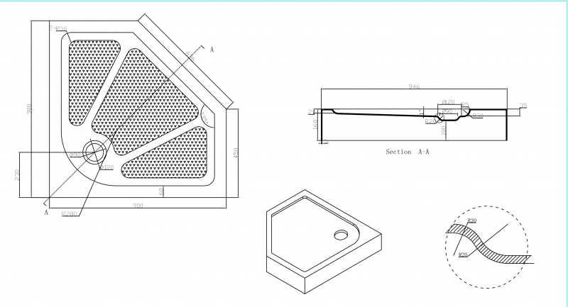 Поддон 900х900х160 для душевого уголка BRAVAT Line BS090.6115A  P39B bravat  - Вид №2