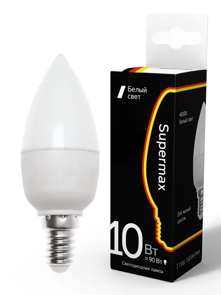 90717808 Лампа светодиодная SUPERMAX Sup_LED10wCNE1440 E14 220-230 В 10 Вт свеча матовая 800 Лм нейтральный белый свет STLM-0352519