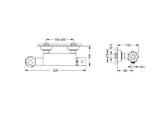 Смеситель для душа с термостатом ½" настенный JOERGER Belledorновинка 631.20.250.000-AA - Вид №1