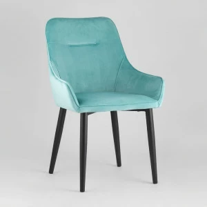 Стул с подлокотниками мягкий мятный с черными металлическими ножками "Диана" STOOL GROUP ДИЗАЙНЕРСКИЕ 00-3881950 Голубой