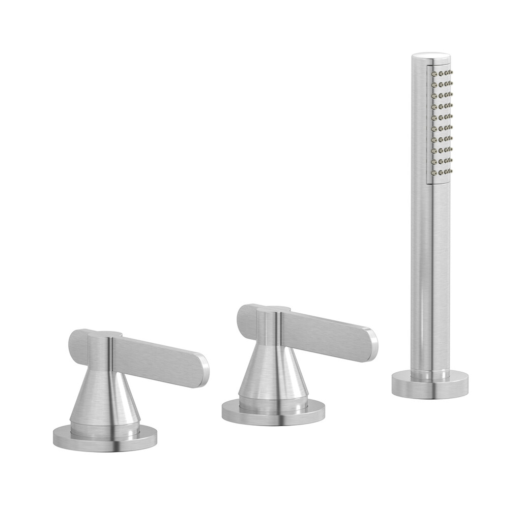 Смеситель на бортик ванной на 3 отверстия с изливом, дивертером и душевым гарнитуром. WE ARE IB oh207cs Brushed Nickel Soho