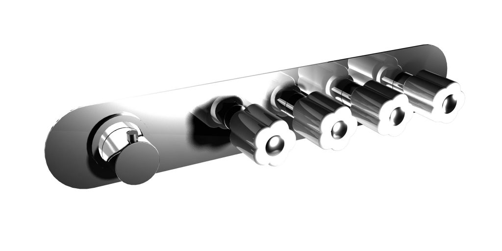 11542/4 БЕЛЫЙ-12542/4 ЧЕРНЫЙ Встроенный термостатический смеситель с 4 кранами открытия / закрытия на одной пластине (4 выхода). Bongio Fleur Blanc&Noir 11542/4 BLANC-12542/4 NOIR