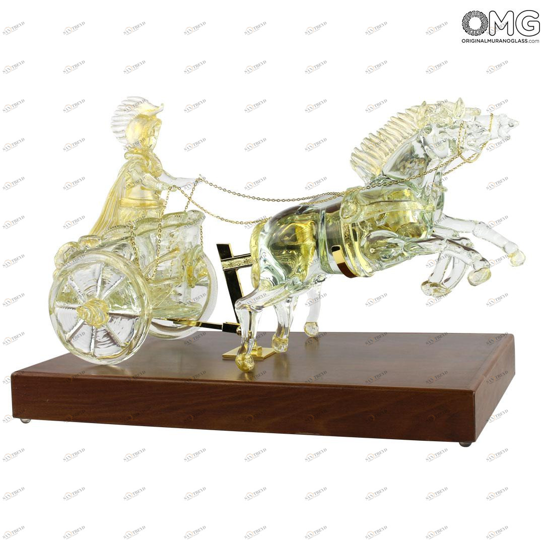 2625 ORIGINALMURANOGLASS Скульптура Римская колесница Biga - с золотом - Original Murano Glass OMG 50 см 