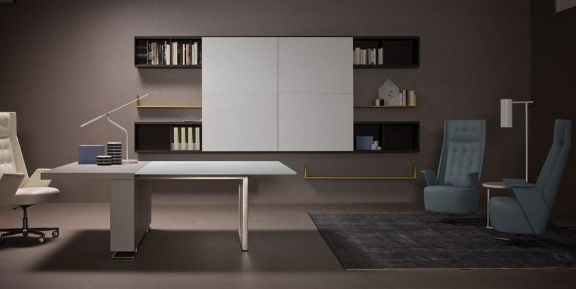 ESTEL GROUP Рабочий стол из стекла и кожи с системой прокладки кабелей Deck sun-id-1449973 - Вид №4