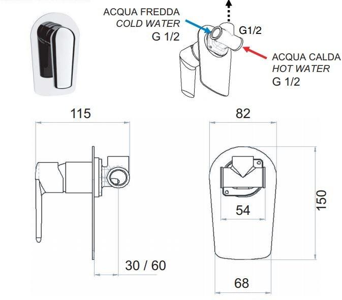Remer Rubinetterie Смеситель для душа, однорычажный, встроенный Vanity V30 - Вид №1