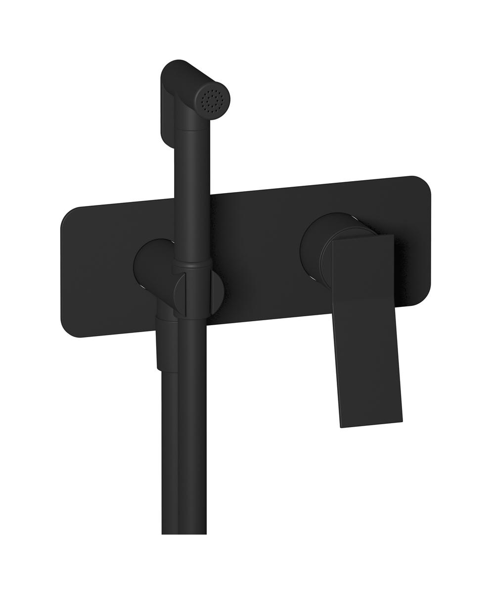 Внешние части гигенического душа со смесителем. WE ARE IB wa305is Matt Black Wave