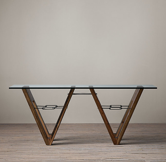 Обеденный стол стеклянный на двойном деревянном основании 182 см Wood and Glass ICON DESIGNE WOOD AND GLASS 178146 Коричневый;прозрачный  - Вид №1