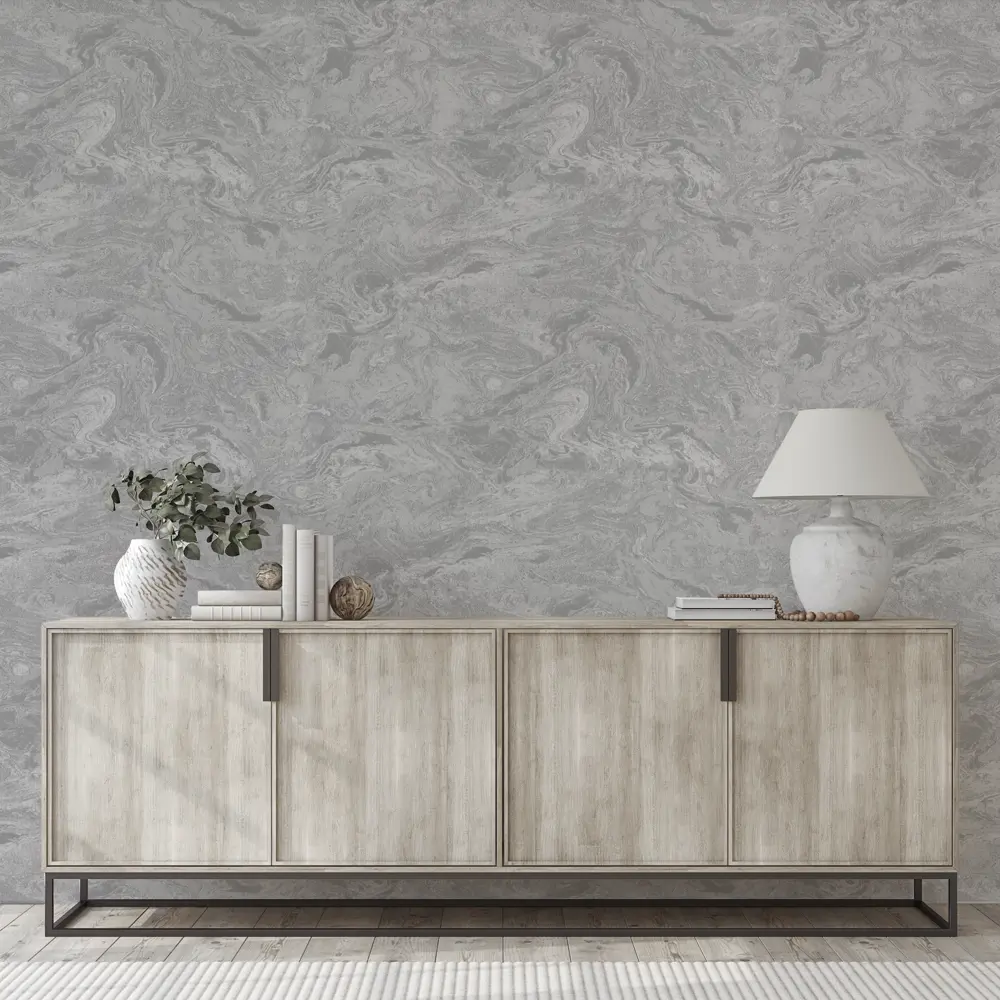 Wall Decor Вихрь: флизелиновые обои с эффектом камня в серо-серебристом тоне 89427034 STLM-1572146 - Вид №2