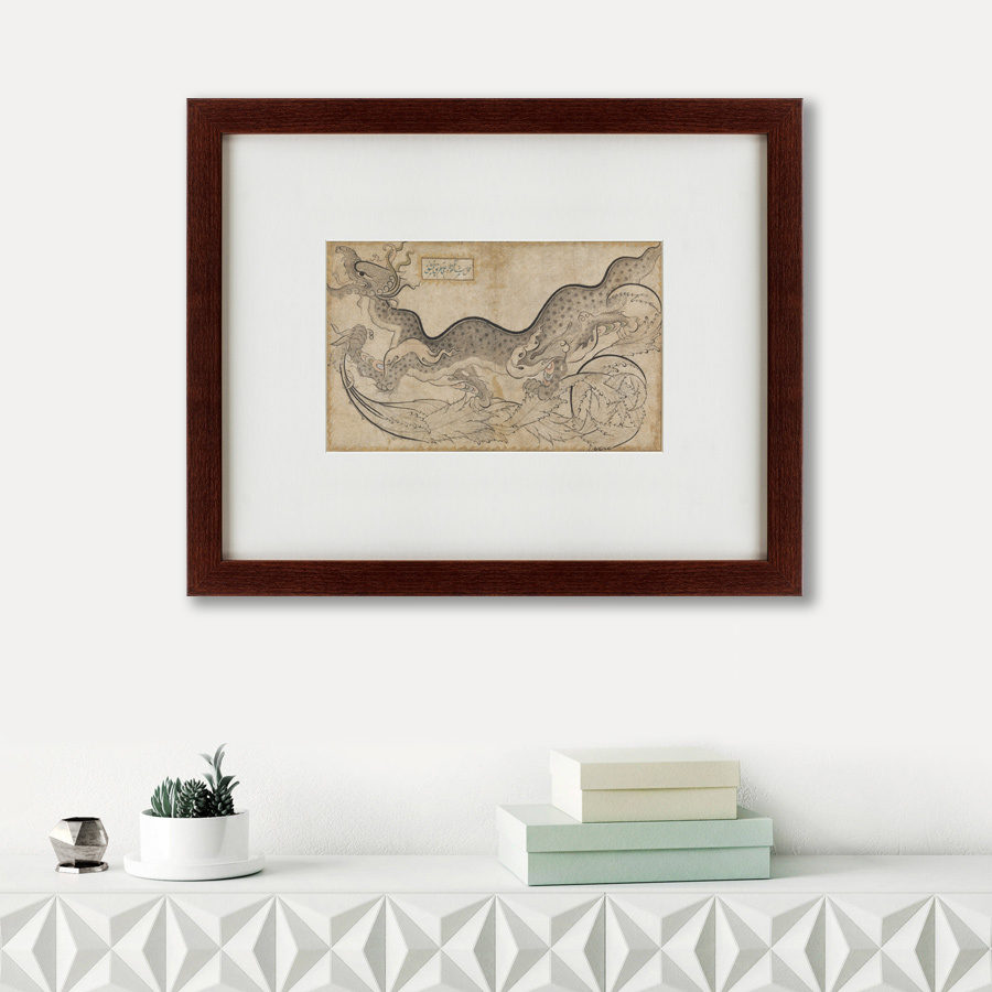 Картина: Drawing in the Saz style of a dragon amid foliage, Османская империя, 1540 КАРТИНЫ В КВАРТИРУ  135781 Разноцветный  - Вид №1