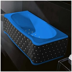 Ванна Gruppo treesse New Classic Young STA-V674C-SX-KCS-GZ голубая с золотой фурнитурой с аэромассажем прямоугольная левая чёрная кожа кристаллы сваровски