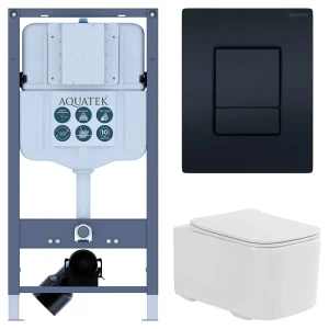 Комплект инсталляции Aquatek Pneumo N 49 с безободковым унитазом Aquatek Квадро клавиша Aquatek Pnn-0000005 чёрная