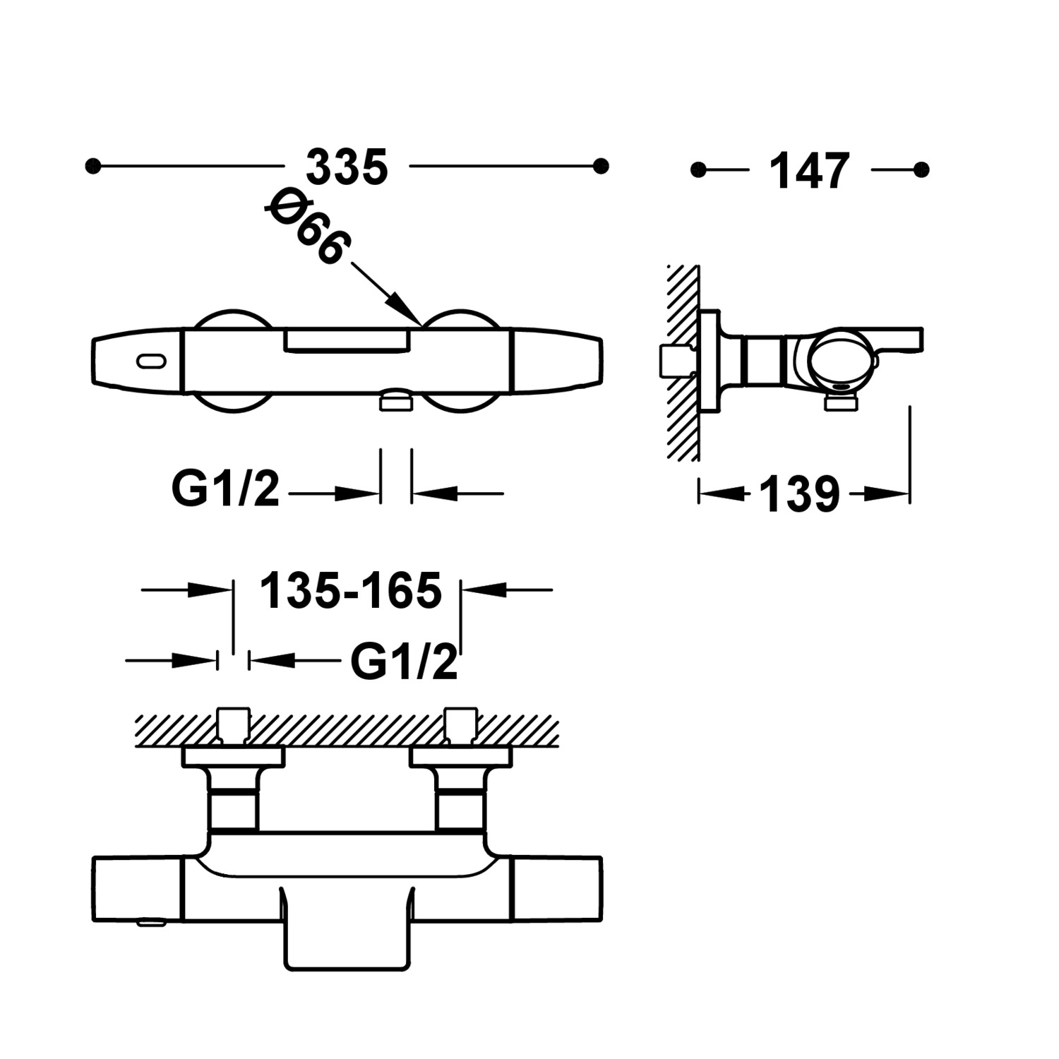 Настенный термостатический смеситель для ванны и душа-19017413KMB TRES Thermostatic - Вид №1