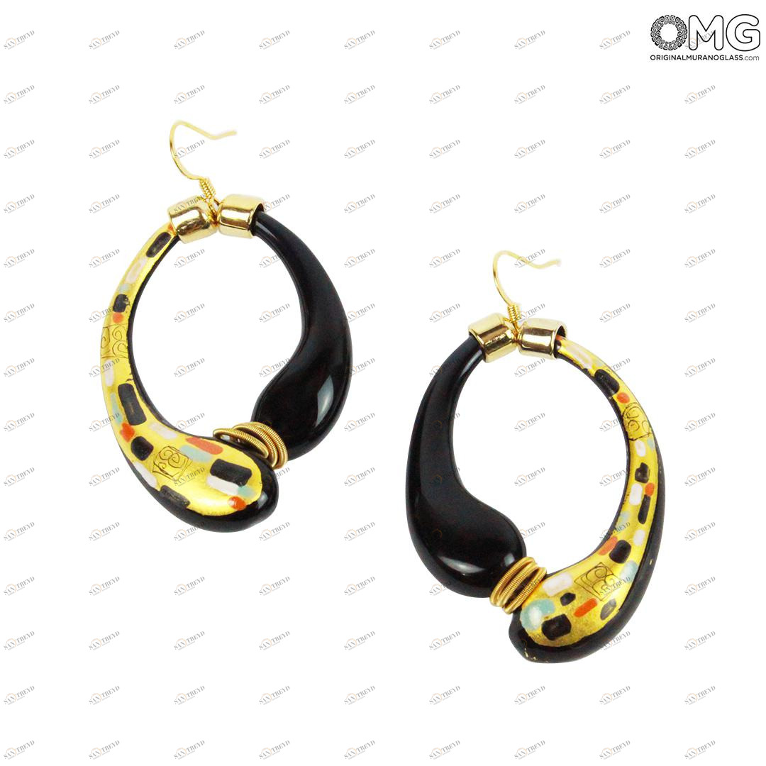 784 ORIGINALMURANOGLASS Серьги в стиле Климта из муранского стекла - OMG 5 см 
