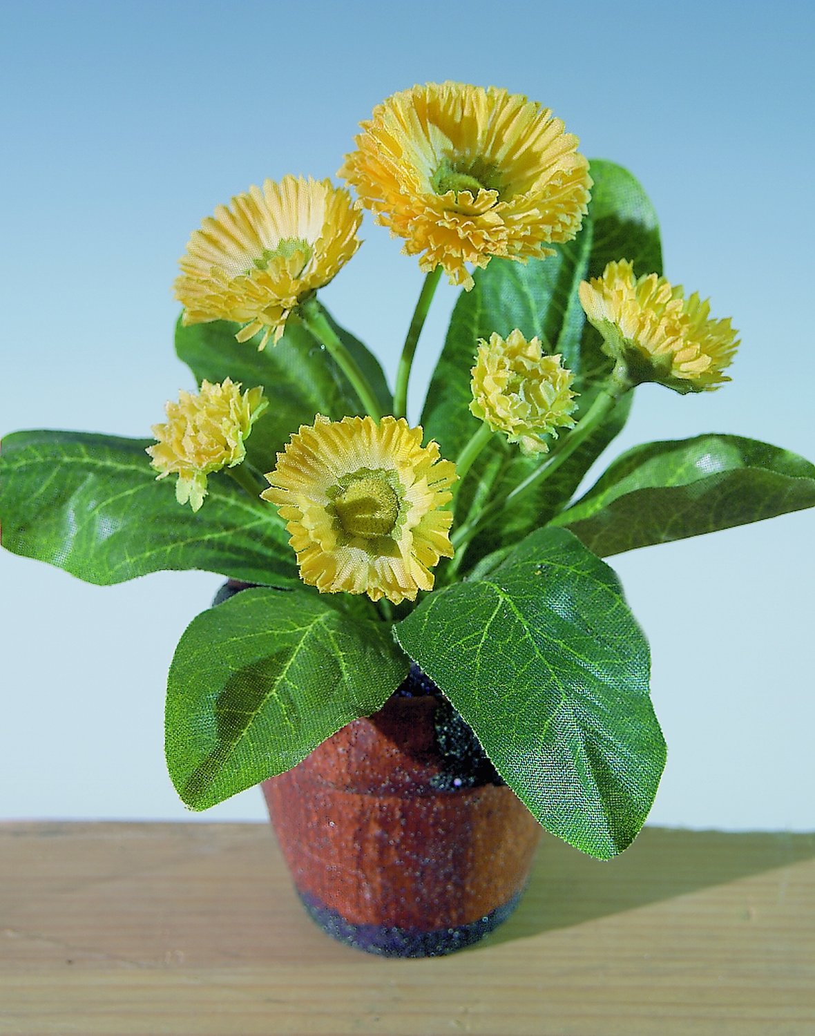 3029 330 a2 Искусственный цветок Bellis, в горшке, 6-цветков, 15 см, желтый H-andreas  - Вид №1