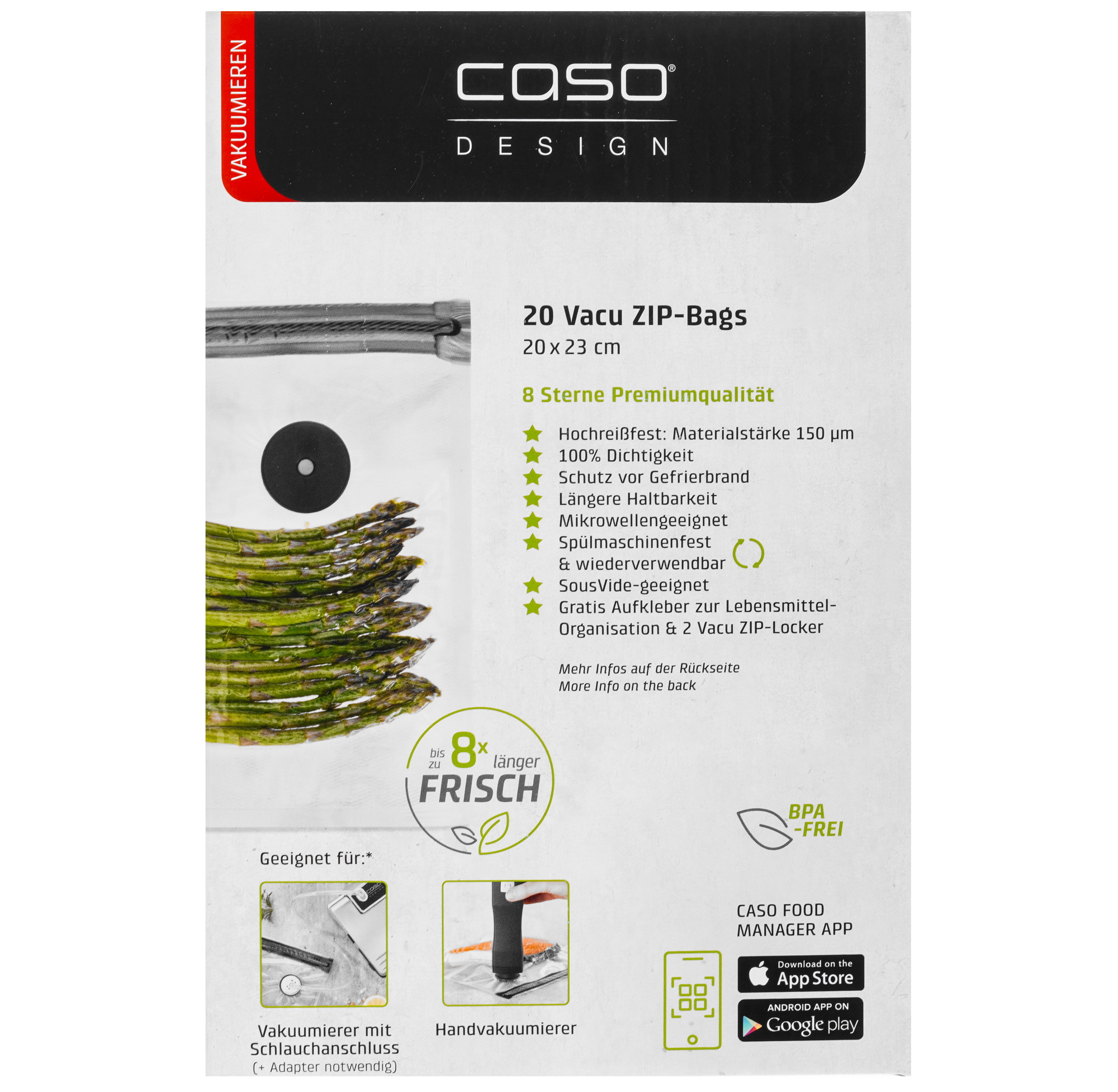 9297237 Пакеты для вакуумного упаковщика CASO VACU ZIP 20*23 STDN-0053104