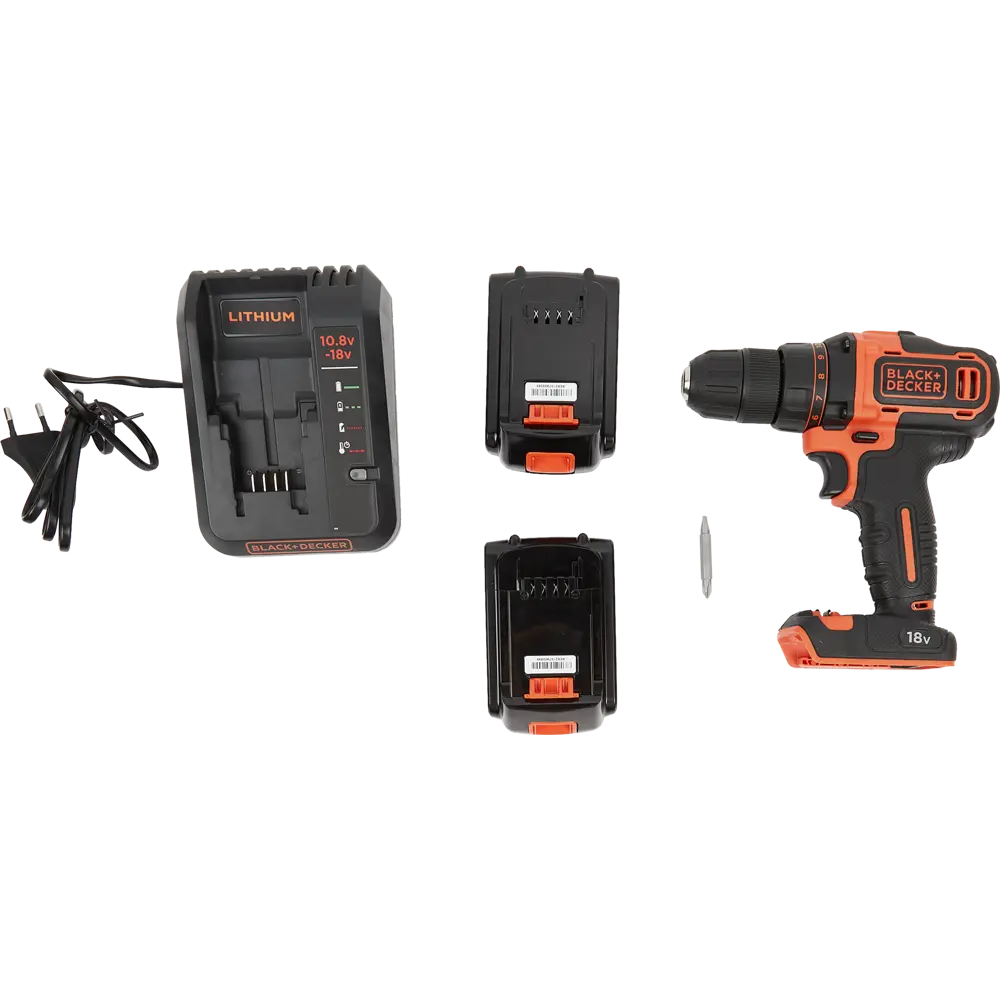 Дрель-шуруповерт аккумуляторная Black&Decker BDCDD186K1B-QW, 18 В Li-ion 2х1.5 Ач BLACK + DECKER STLM-2120237 - Вид №4