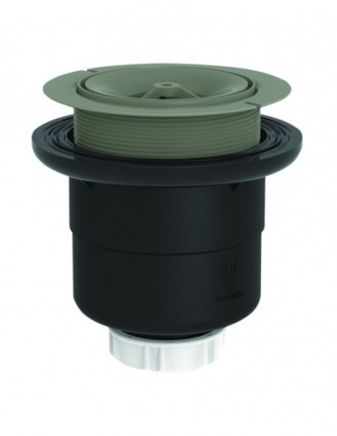 553100 206 00  Сифон для душевого поддона Д. 90 мм, без крышки, уплотнение с автофиксацией, вертикальный слив для склеивания или соединения, жемчужно-серый / черный Valentin Серый  - Вид №1