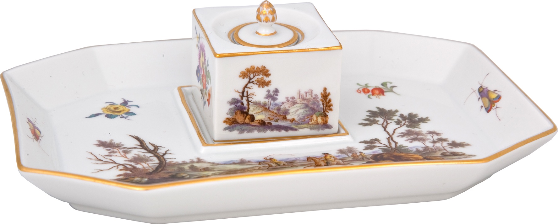 89066 Meissen Письменный прибор 18х13см "Охотничий мотив по эскизам Ридингера" Фарфор 