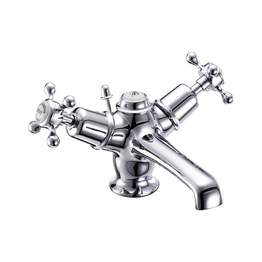 Burlington Смеситель для раковины Claremont с отходами Click-Clack Четвертьоборот с белым акцентом в Chrome CL6-QT  - Вид №2