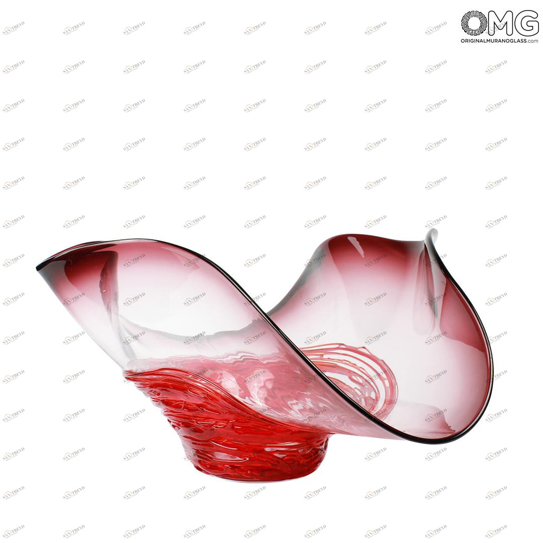498 ORIGINALMURANOGLASS Декоративная чаша Сомбреро красно-фиолетовая - муранское стекло OMG 40 см 