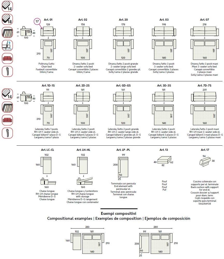 Felis 4-местный тканевый диван-кровать с шезлонгом Day & night sun-id-1365537 - Вид №8