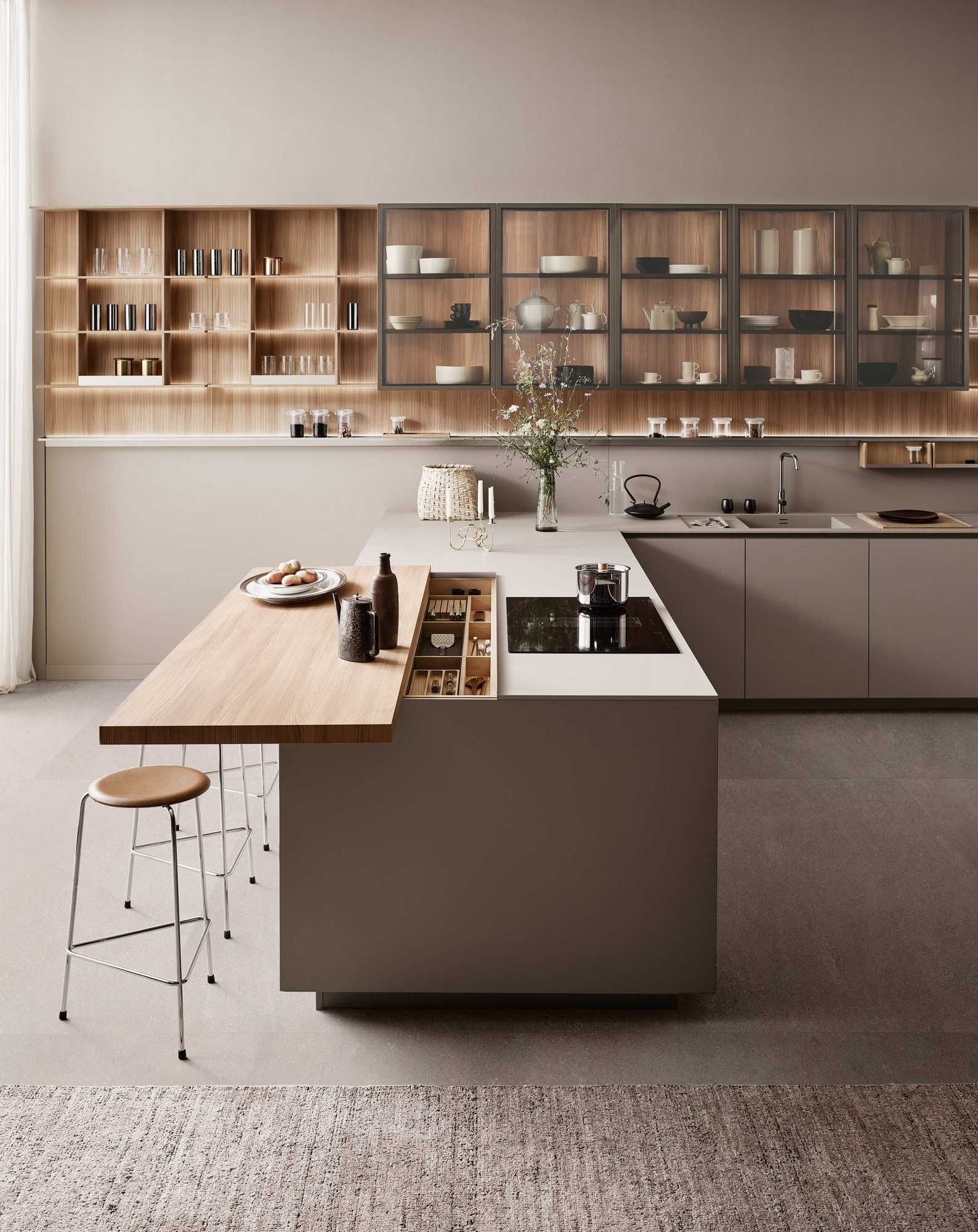 Кухня без ручек на заказ с полуостровом ERNESTOMEDA знак ARCH-00069072 - Вид №8