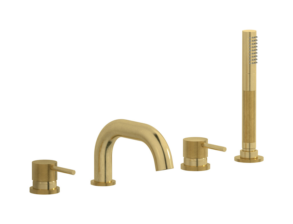 Смеситель на бортик ванной на 5 отверстий с дивертером и душевым гарнитуром. WE ARE IB id396on Natural Brass Industria