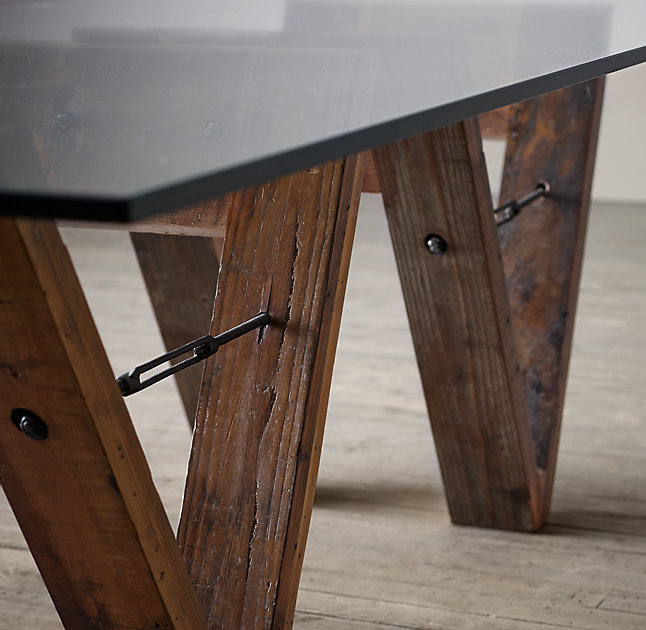 Обеденный стол стеклянный на двойном деревянном основании 243 см Wood and Glass ICON DESIGNE WOOD AND GLASS 178144 Коричневый;прозрачный  - Вид №2
