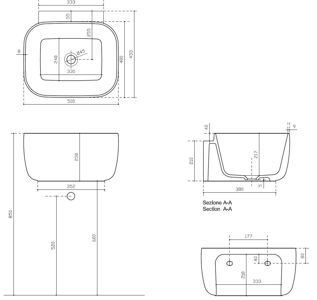 Керамическая прямоугольная подвесная раковина Galassia Lola ARCH-00097632 - Вид №3