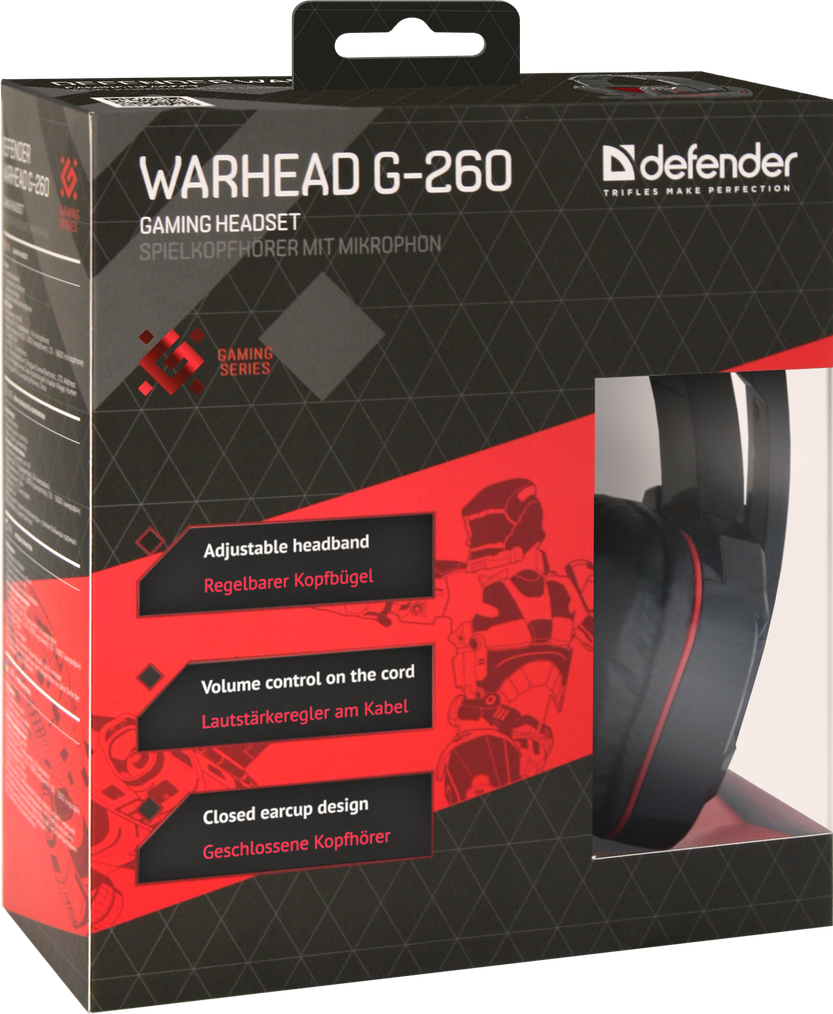 64121 игровая гарнитура warhead g-260 красный + черный, кабель 1,8 м Defender Santreyd  - Вид №5