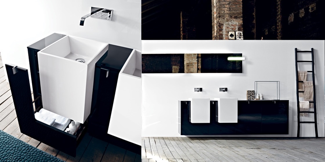 Комбинация ванной комнаты PV03 в отделке Prop 49  Mineralmarmo/ L22 Nero MILLDUE PIVOT PIVOT03 - Вид №3