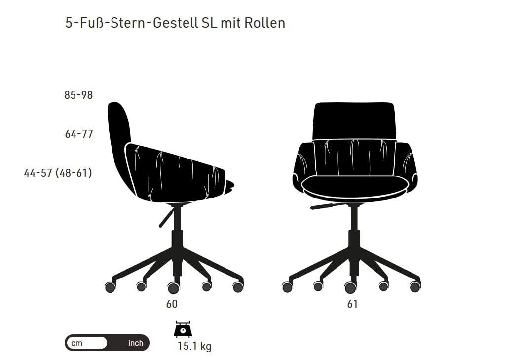 Стул с подлокотниками и 5-спицевым основанием с колесами KFF Faye Casual ARCH-00106765 - Вид №4