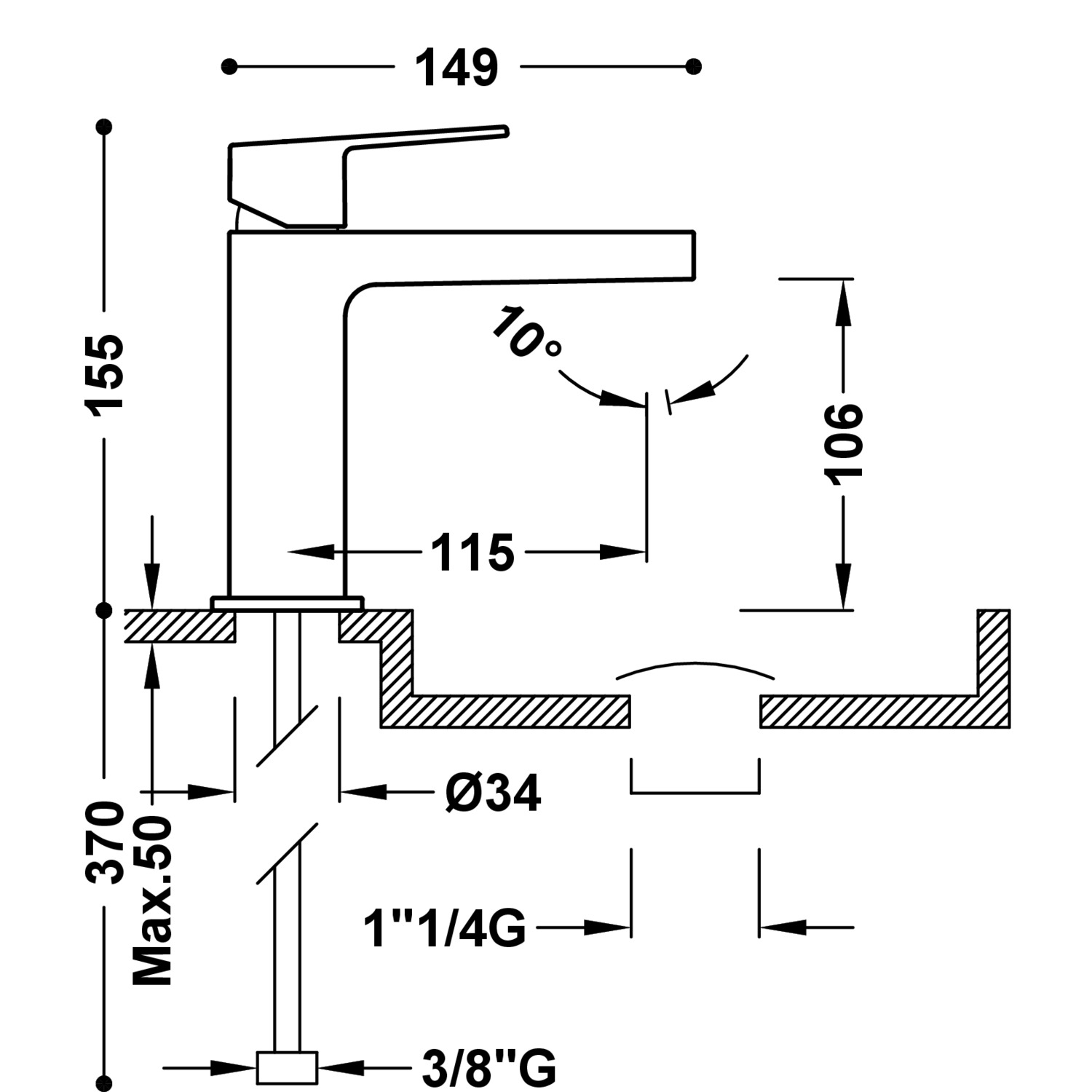 ПРОЕКТ-Смеситель для умывальника TRES с одной ручкой и автоматическим сливом Click-clack-21110301D TRES Project - Вид №2