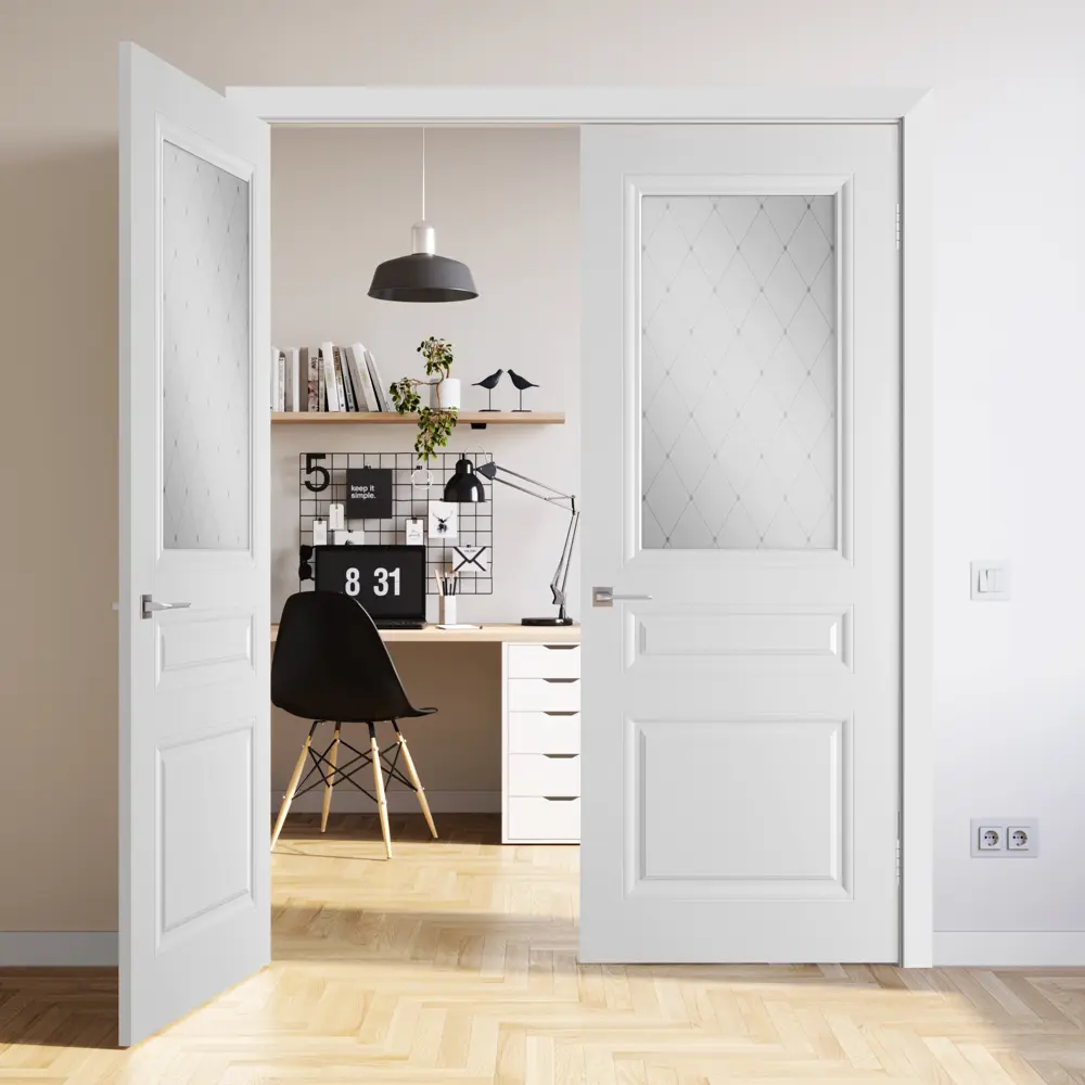 Комплект двери Стелла со стеклом 80x200 см эмаль белый с добором 200 мм VFD STLM-2161504 - Вид №3