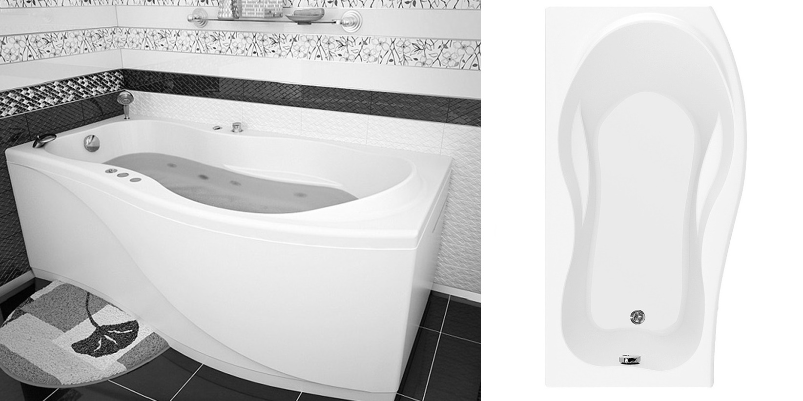 Акриловая ванна Aquanet Borneo 170x90 R с гидромассажем и аэромассажем 00164628 - Вид №2