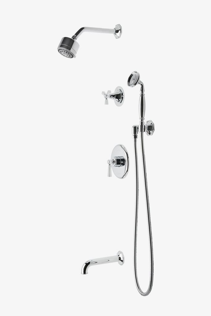 RDSP23 Душевой комплект Roadster с балансировкой давления с душевой лейкой 3 1/4 дюйма, ручным душем, изливом ванны и переключающей трехспицевой ручкой Waterworks 