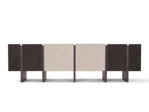 Деревянный шкаф с распашными дверями, обтянутыми кожей