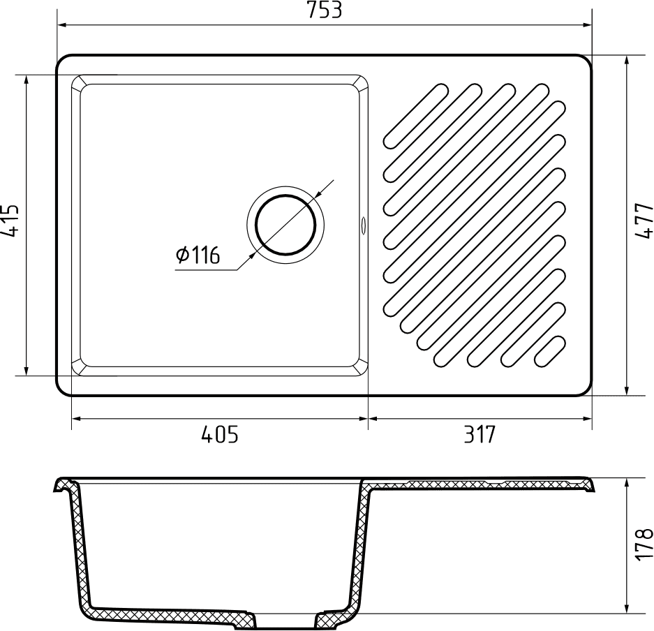 Кухонная мойка Кварц QUARZ S447 GranFest 52-S447 - Вид №2